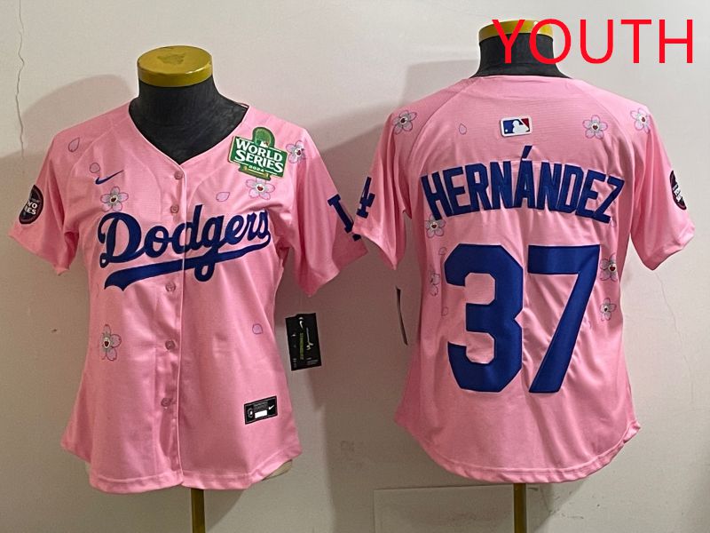 Youth Los Angeles Dodgers 37 Hernandz Pink Sakura Edition 2025 Nike MLB Jersey style 38